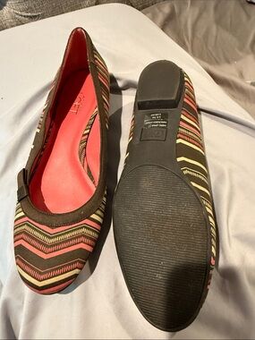 LOFT Coral and Brown Chevron Ballet Flats